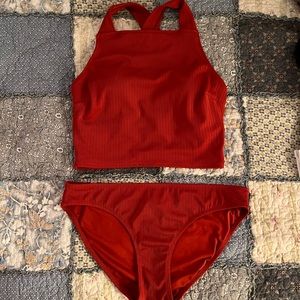 Old Navy Dark Orange Bikini Cropped Top with Bikini Bottom Size Medium